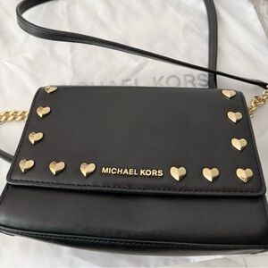 Michael Kors Ruby Crossbody Bag Heart Studs Black Gold Chain with dust bag